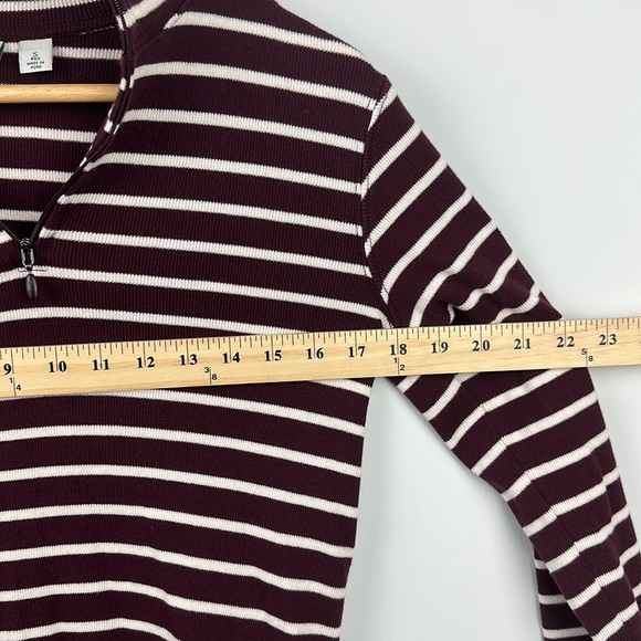 L.L. Bean 1/4 Zip Burgundy Stripped Sweater - Picture 3 of 6